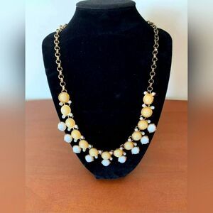 NY Signed Necklace White Peach Statement Gold Tone Jewelry